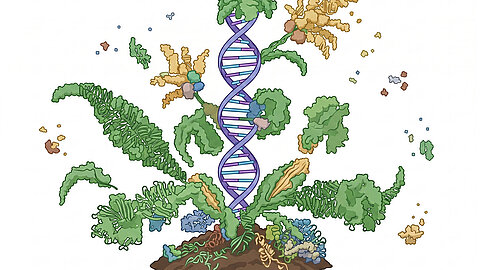 Grafik von DNA und Getreidepflanzen