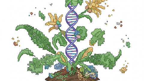 Illustration of DNA and cereal plants